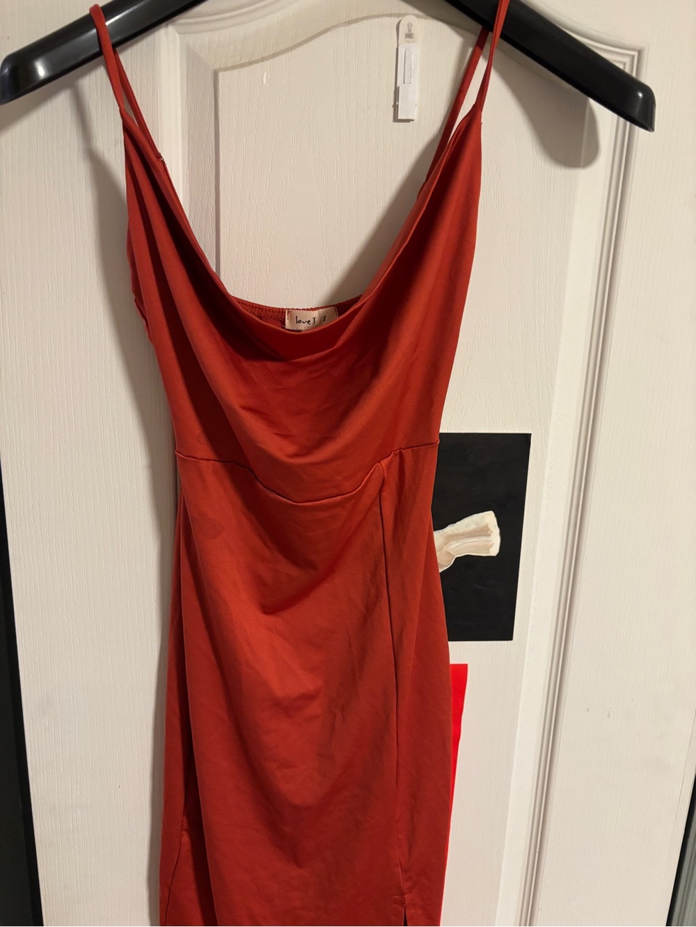 Rust Red Slip Dress with Cowl Neck